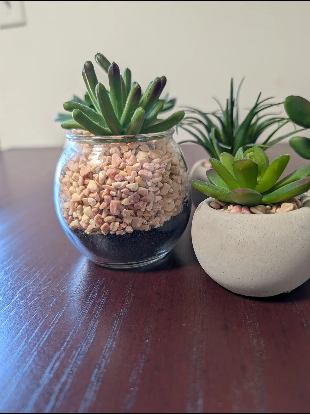 Modern Faux Green Succulent Arrangement in Neutral Planters - Home Accents